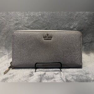 Kate Spade Joeley Large Silver Glitter Continental Wallet